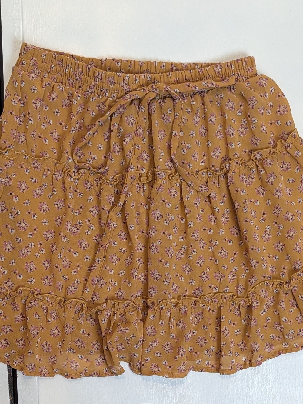 Sienna Sky Mustard Floral Tiered Skirt with Pink Accents